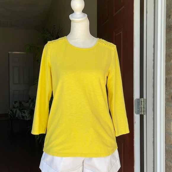 Talbots Top Women’s Extra Small Yellow Lace Detail Three Quarter Sleeves Summer - Picture 1 of 6